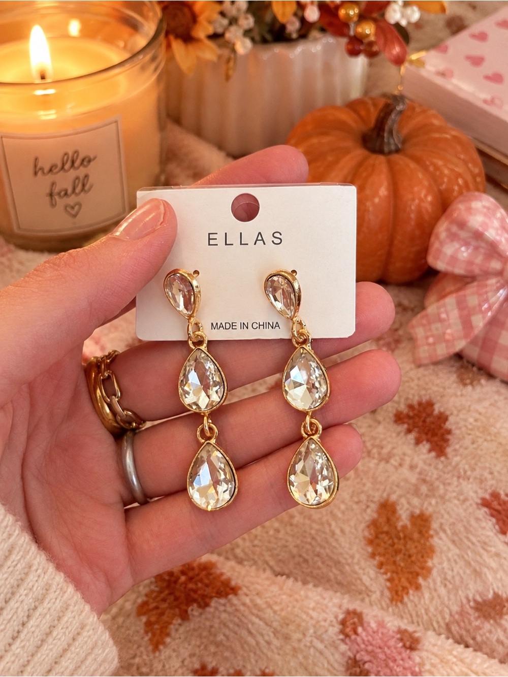 Gold crystal dangle earrings
